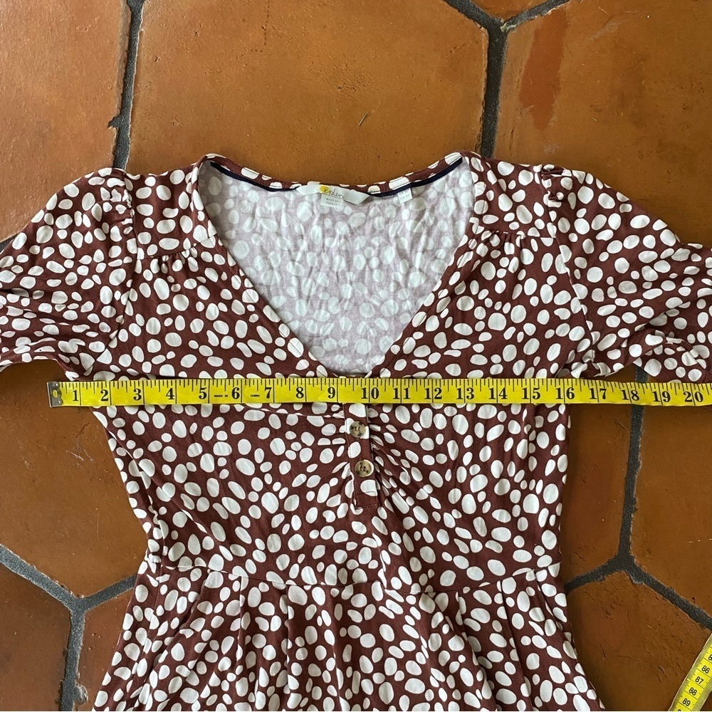 BODEN Soft Stretch Brown Polka Dot Button Jersey Casual Dress Size US 4 P - Picture 11 of 12